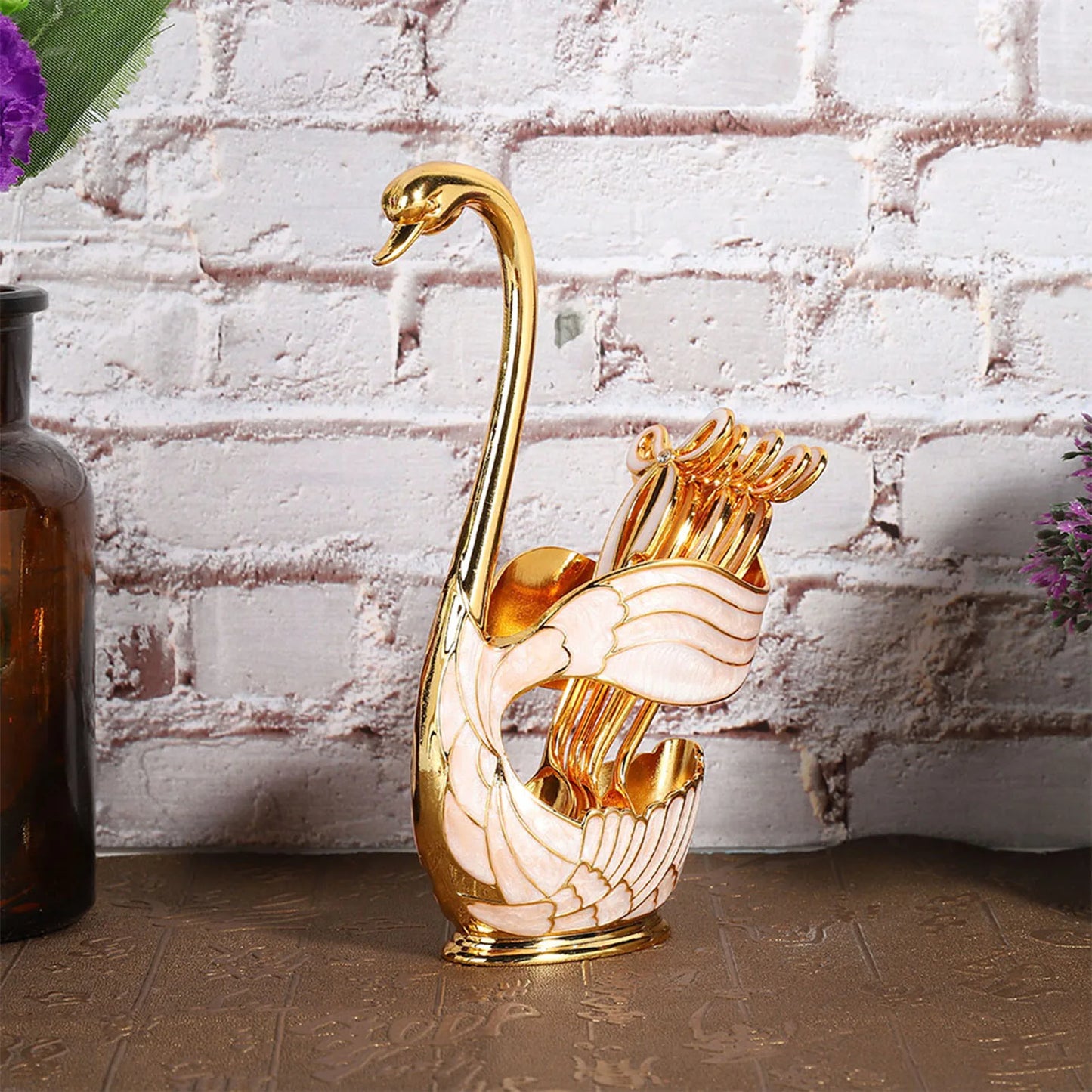 Fruit Scoop Coffee Dessert Spoon Set European Elegant Swan Holder
