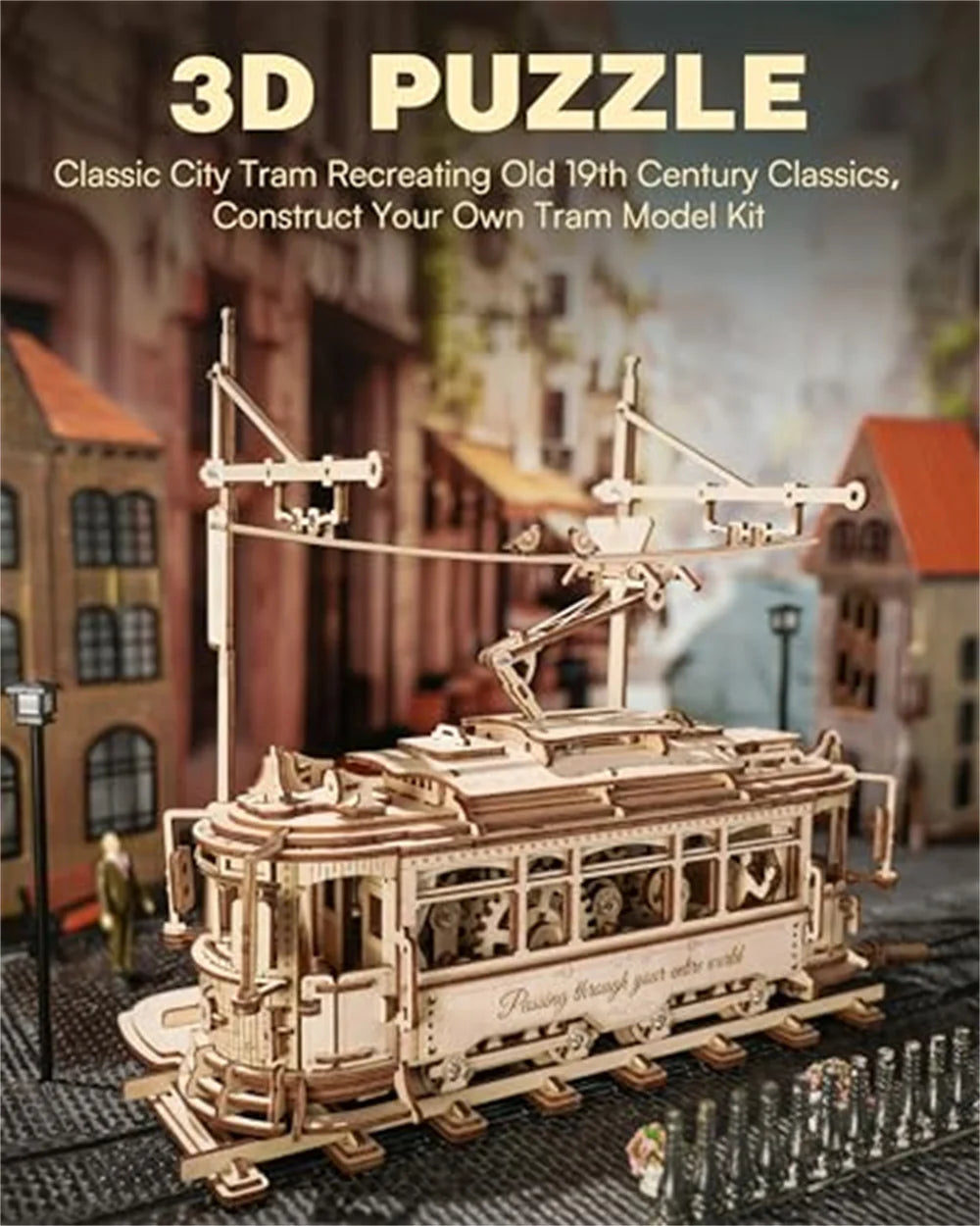 Robotime 3D Wooden Puzzle Tram Mechanical Model Kit DIY Craft