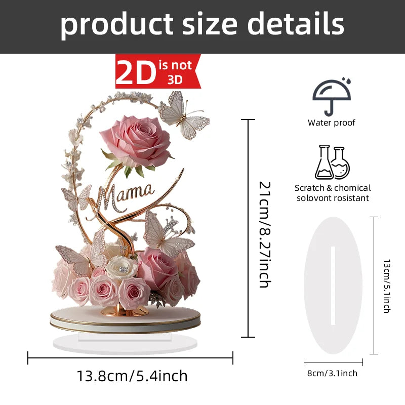 1pcs 8in Flat Acrylic Rose Can Stand MOM Mom Gift Decoration