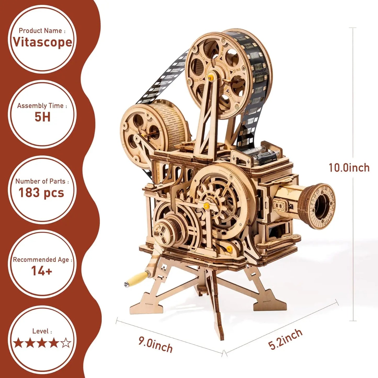 Robotime ROKR Hand Crank Projector Vitascope 3D Wooden Puzzle
