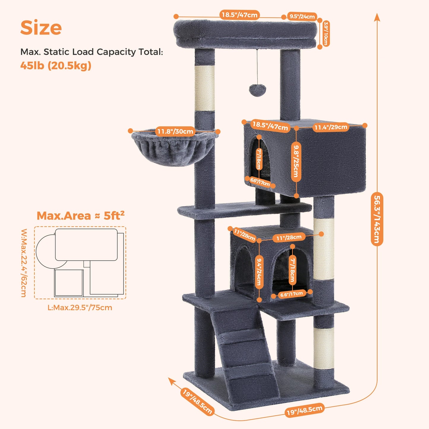 Cat Tree with Toy Cat Tower Condo for Indoor Cats House with Padded Plush Perch Cozy Hammock and Sisal Scratching Posts
