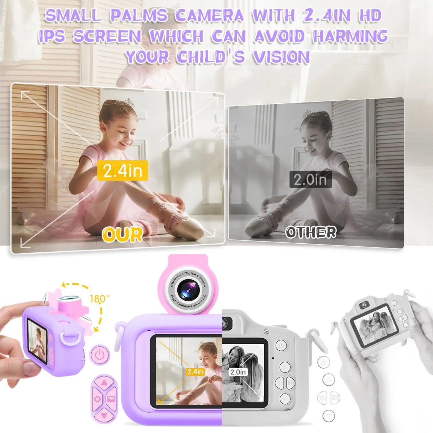 Kids Camera, ARNSSIEN 180° Flip Lens for Kids, 2.4in LCD