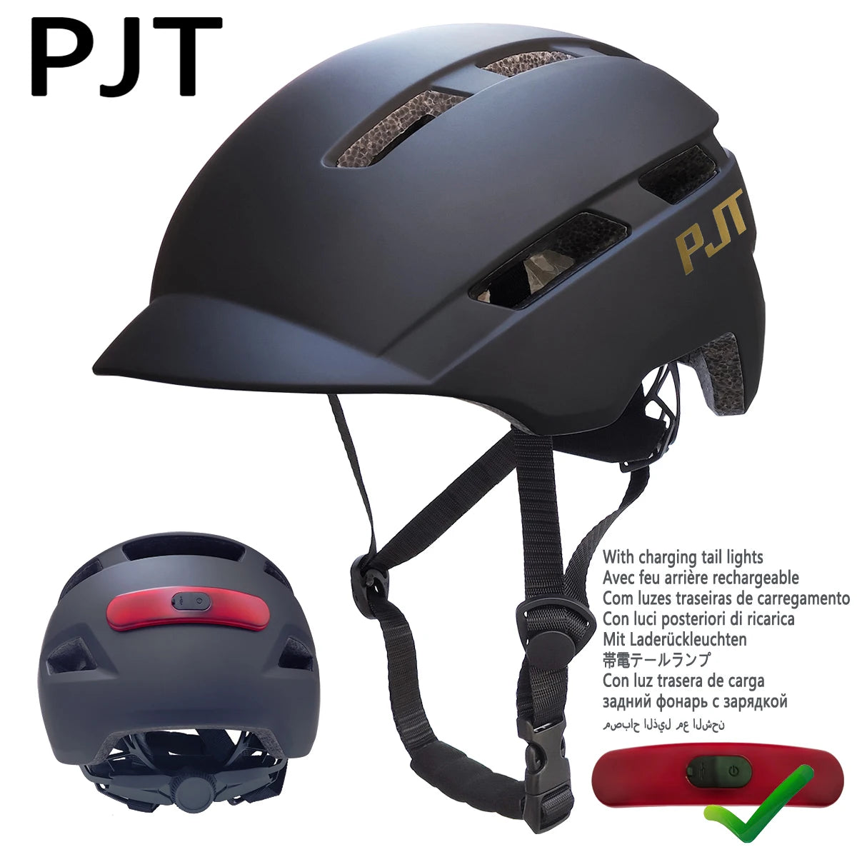 PJT New Cycling Helmet In-Mold Mountain Road USB Rechargeable Tail Light