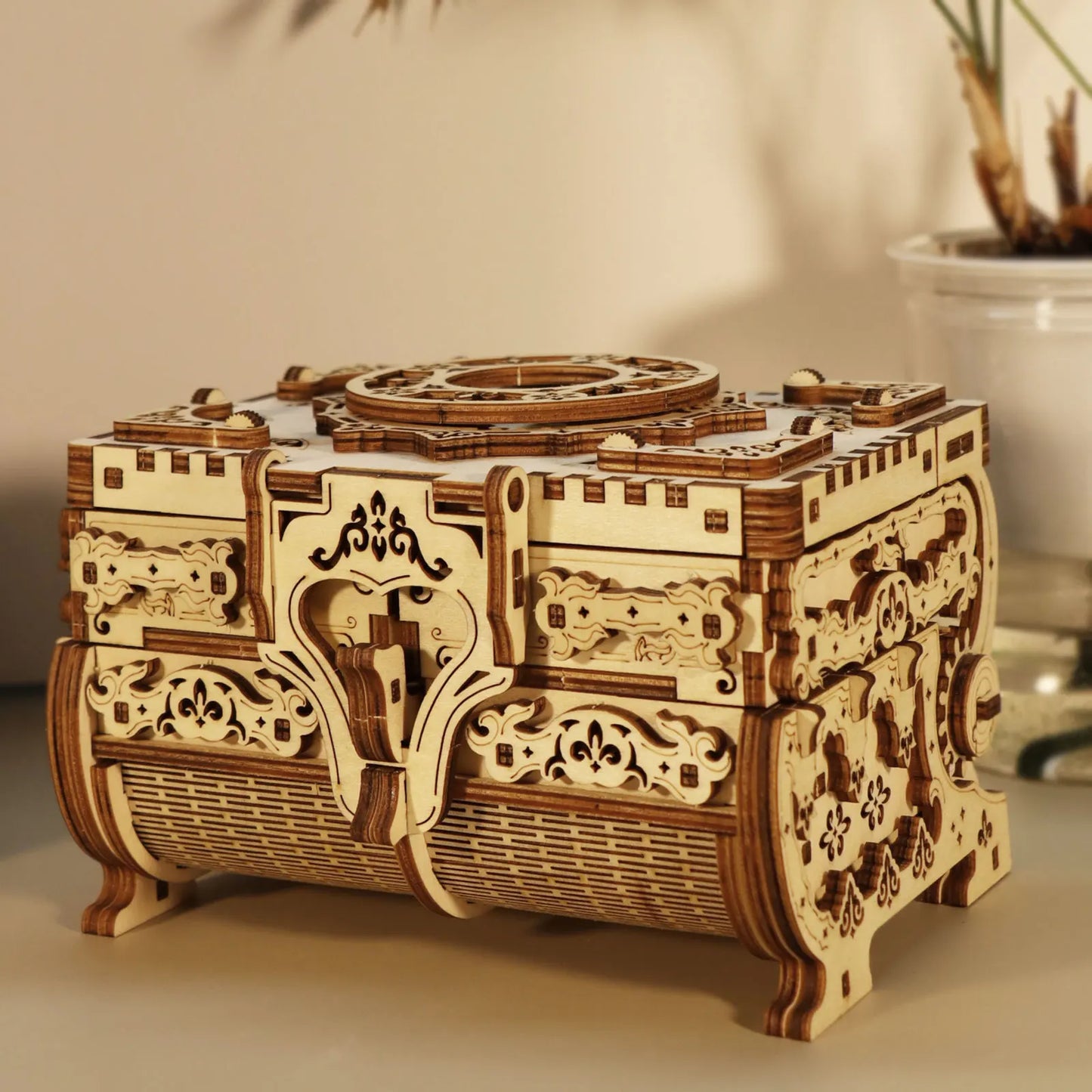 3D Wooden Puzzle Model Kits Antique Jewel Box DIY Gift