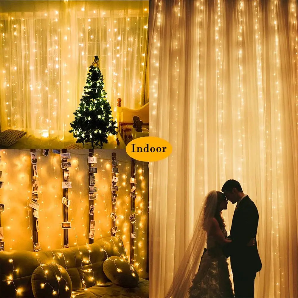 Solar Curtain Light Outdoor Garden String 300 LED Remote Light
