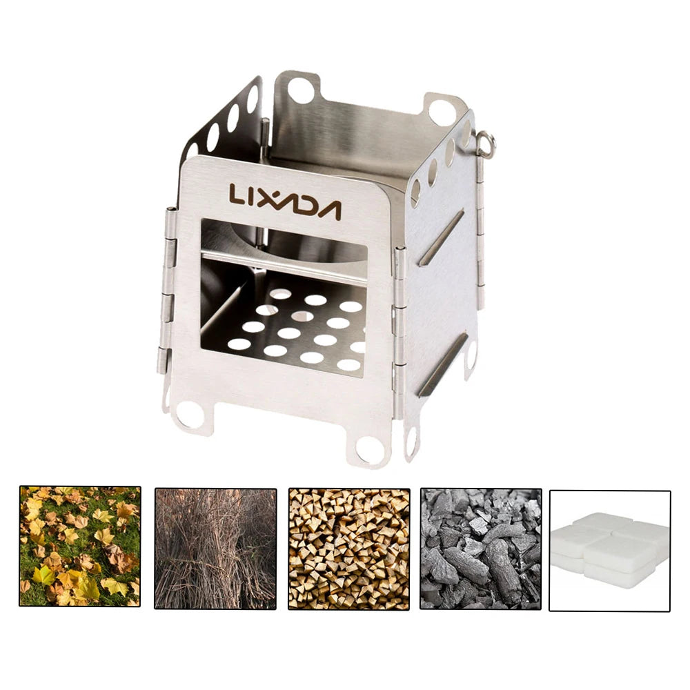 Portable Stainless Steel Lightweight Folding Wood Stove Pocket Stove Outdoor Camping Backpacking