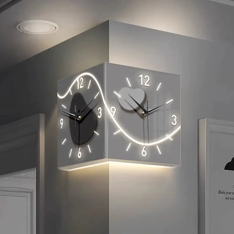 Luxury Corner Wall Clock with Light and LED Numerals