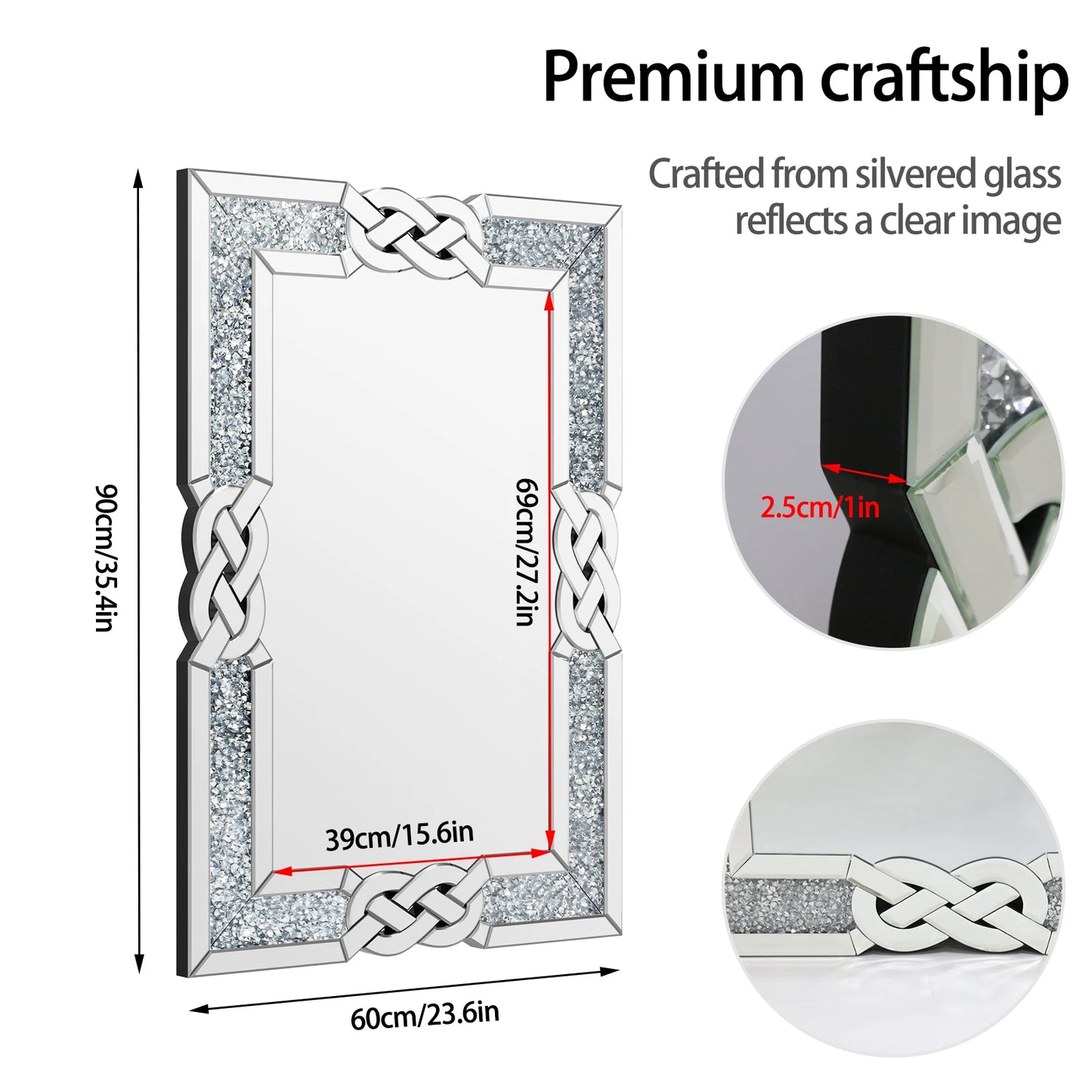 90/100/120CM Large Crystal Crush Diamond Mirror Vanity