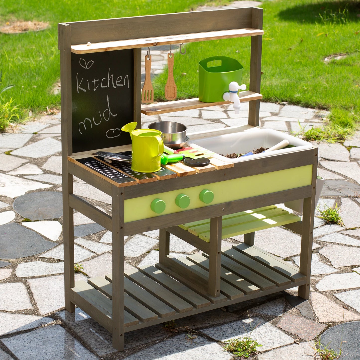 Mud Kitchen Playset for Kids, Deluxe Wooden Toy Set