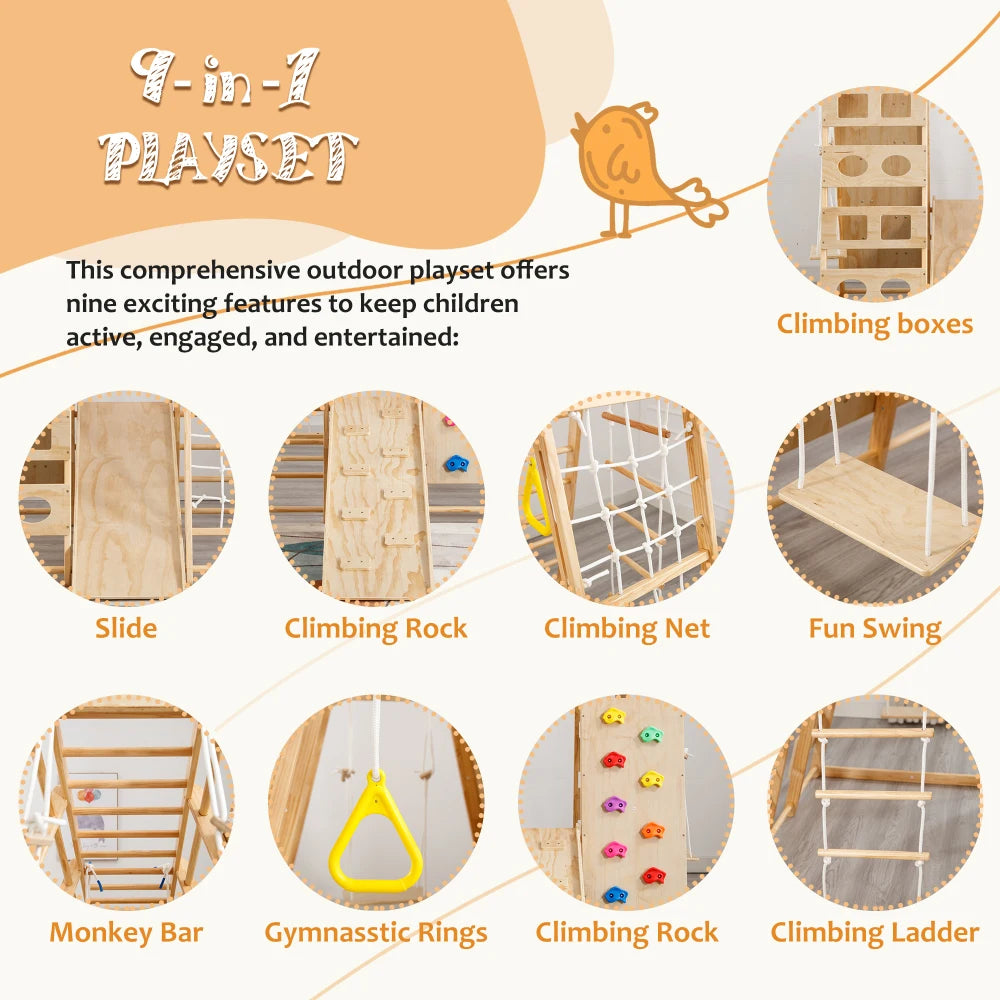Toddler Indoor Wooden Gym 8 in 1 Indoor Playground Set