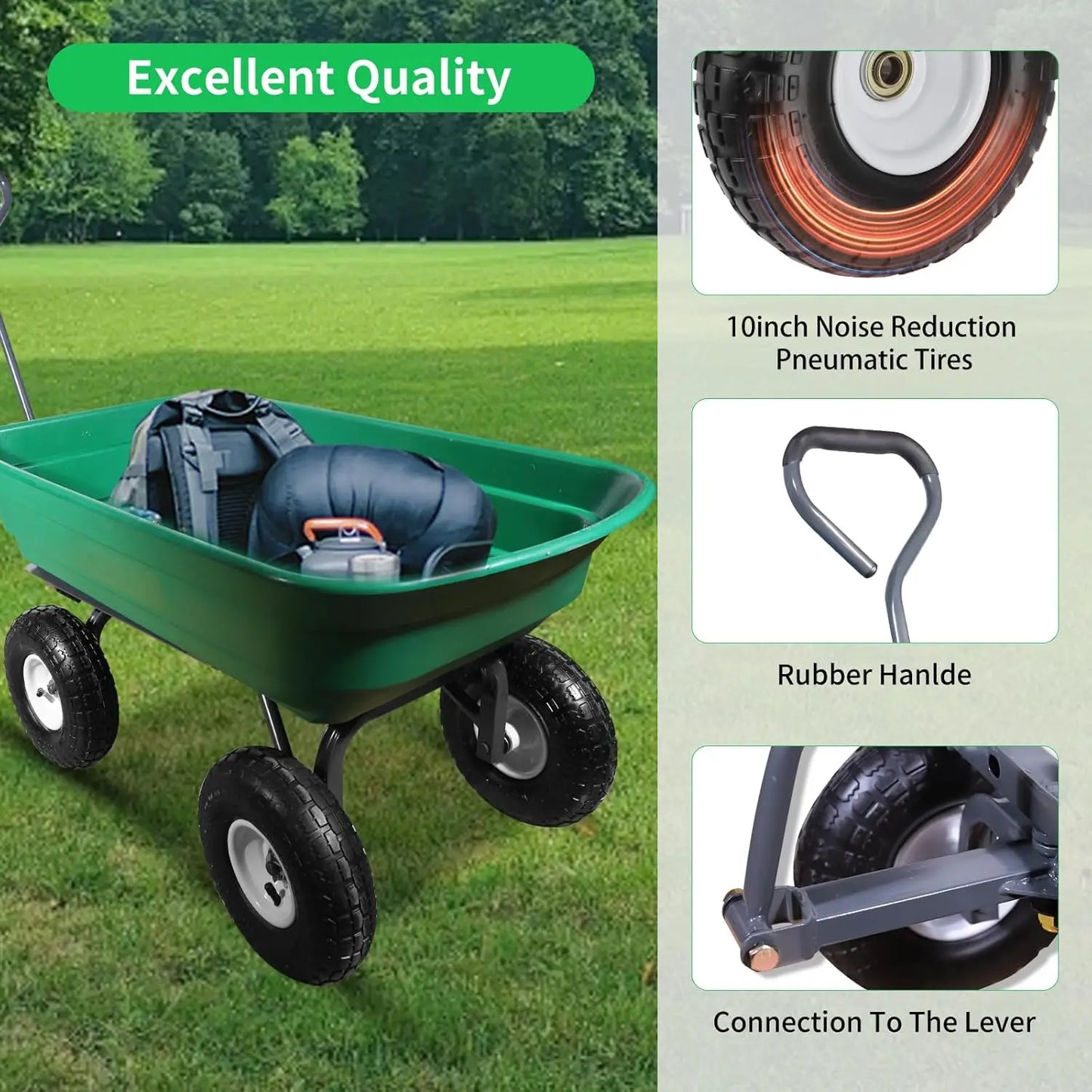 600 Lbs Poly Garden Dump Cart,Camping Beach Wagon with 180° Rotating Handle and 10"Pneumatic Tires