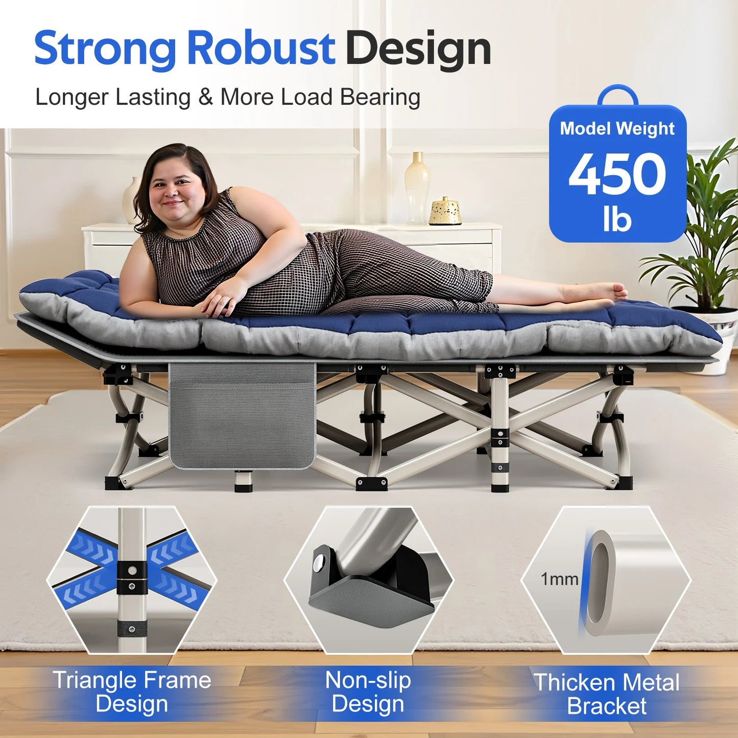 Folding Camping Cot W/Mat for Adults, Heavy Duty Outdoor Bed with Carry Bag,Travel Camp Cots