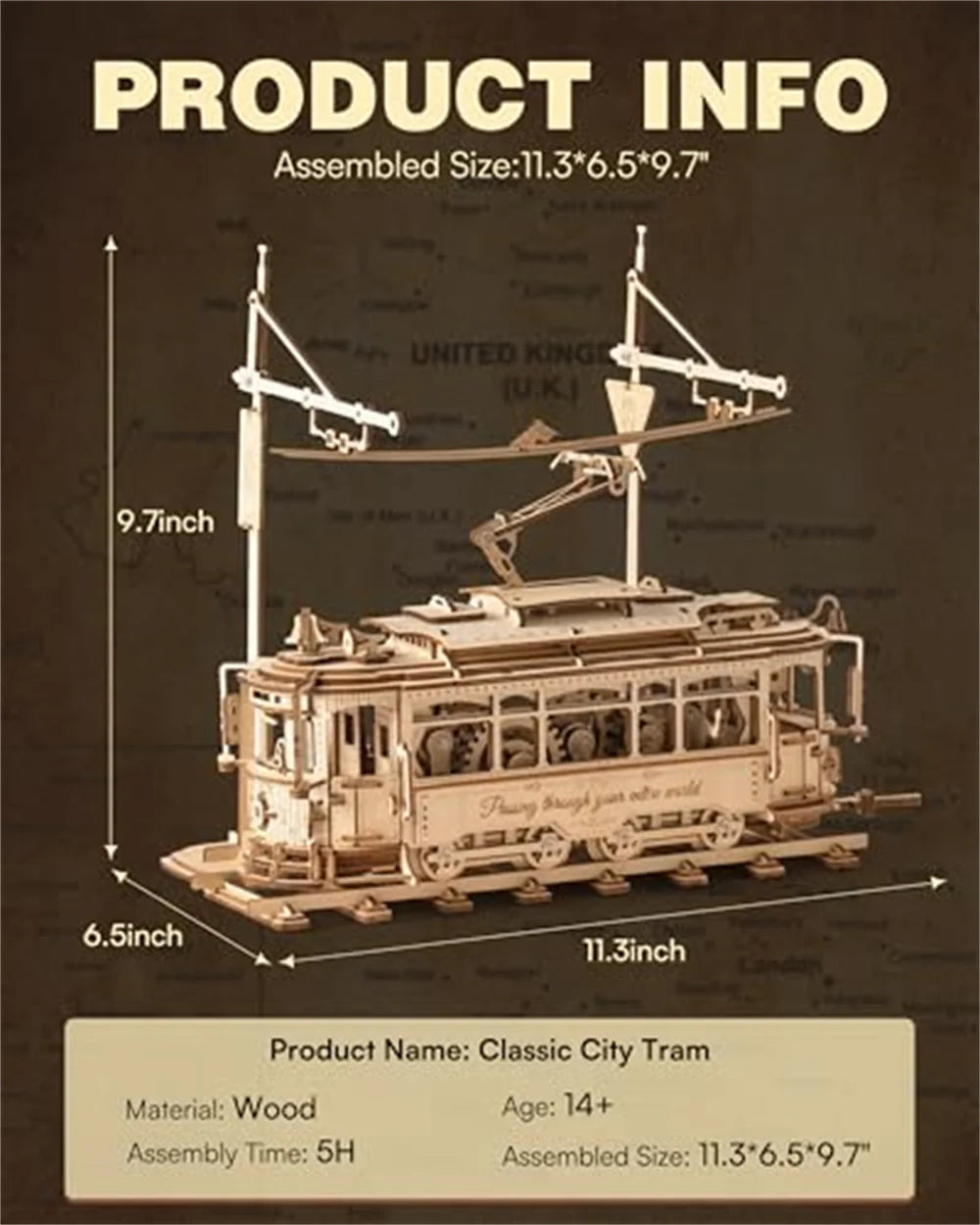 Robotime 3D Wooden Puzzle Tram Mechanical Model Kit DIY Craft