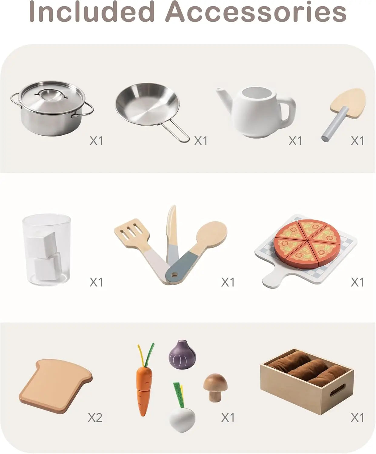 Robotime Play Kitchen Wooden Kids Playset with Toy Food Set
