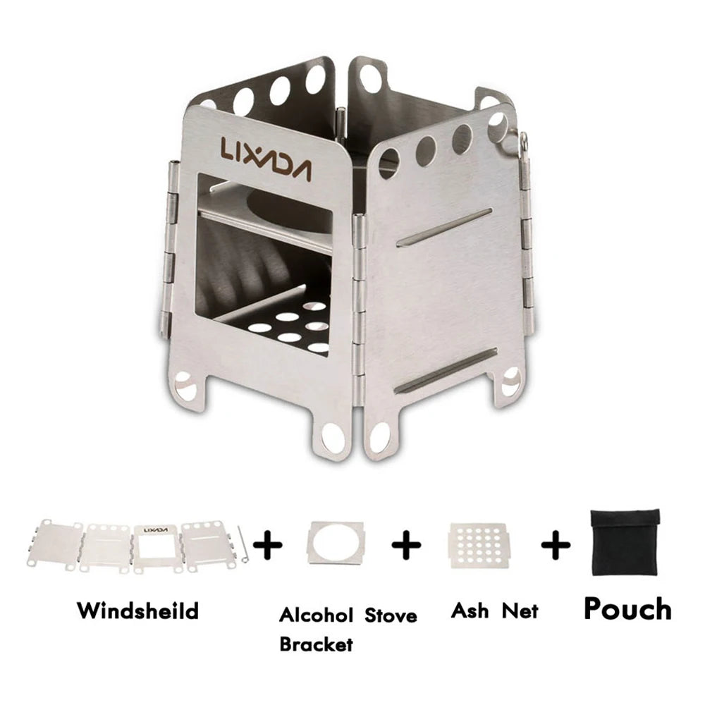 Portable Stainless Steel Lightweight Folding Wood Stove Pocket Stove Outdoor Camping Backpacking