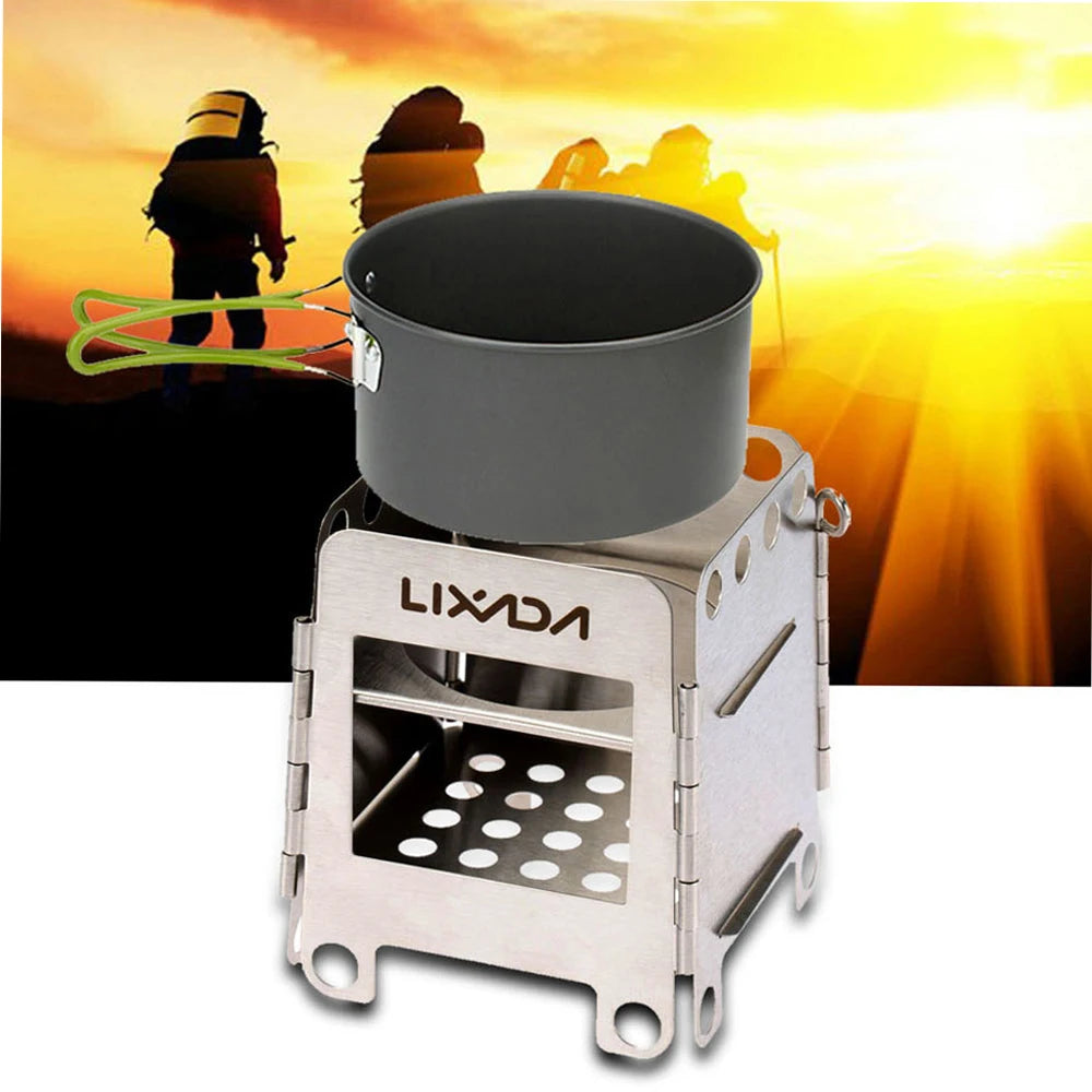 Portable Stainless Steel Lightweight Folding Wood Stove Pocket Stove Outdoor Camping Backpacking