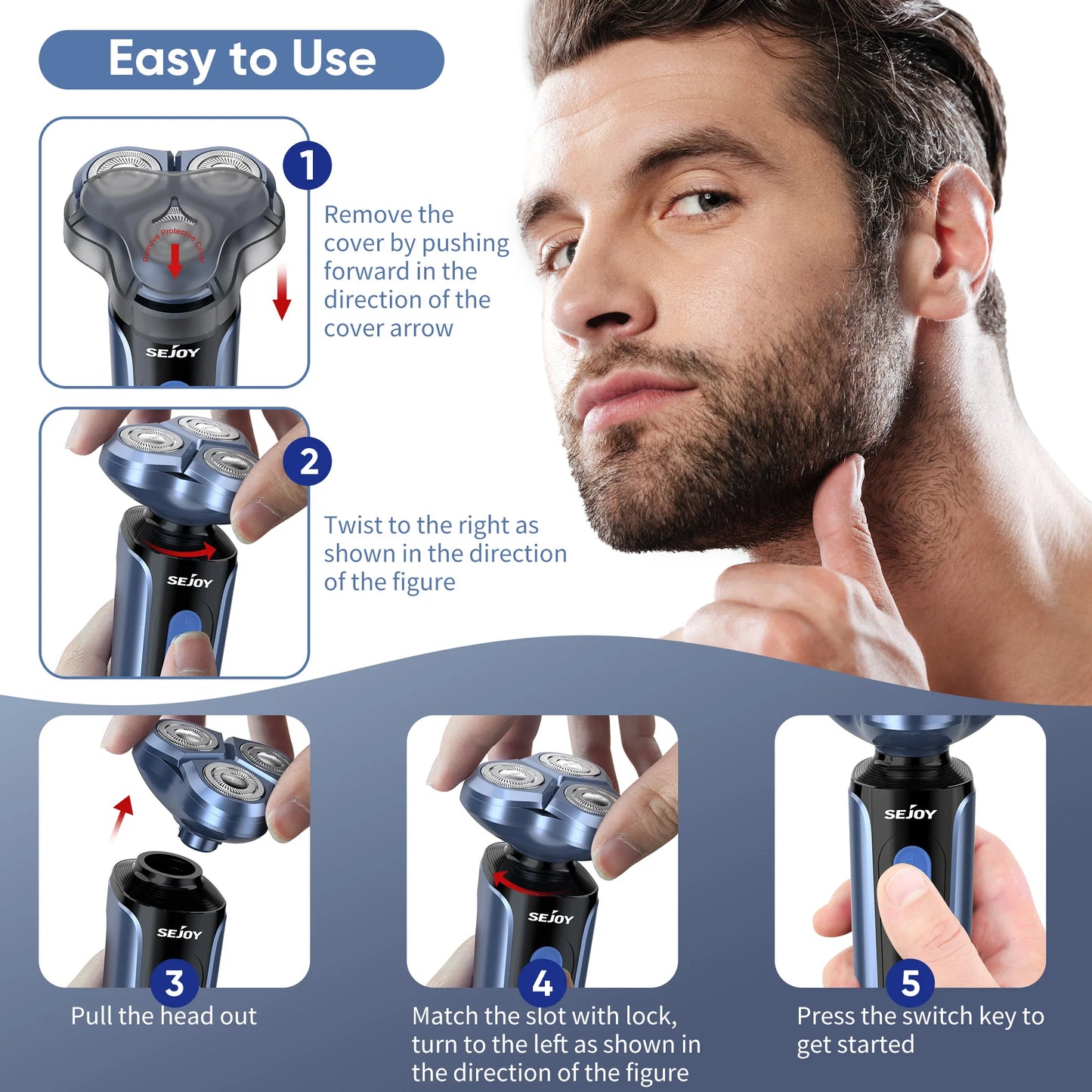 SEJOY Rotary Electric Shaver Kit Rechargeable Multi-function Beard Trimmer
