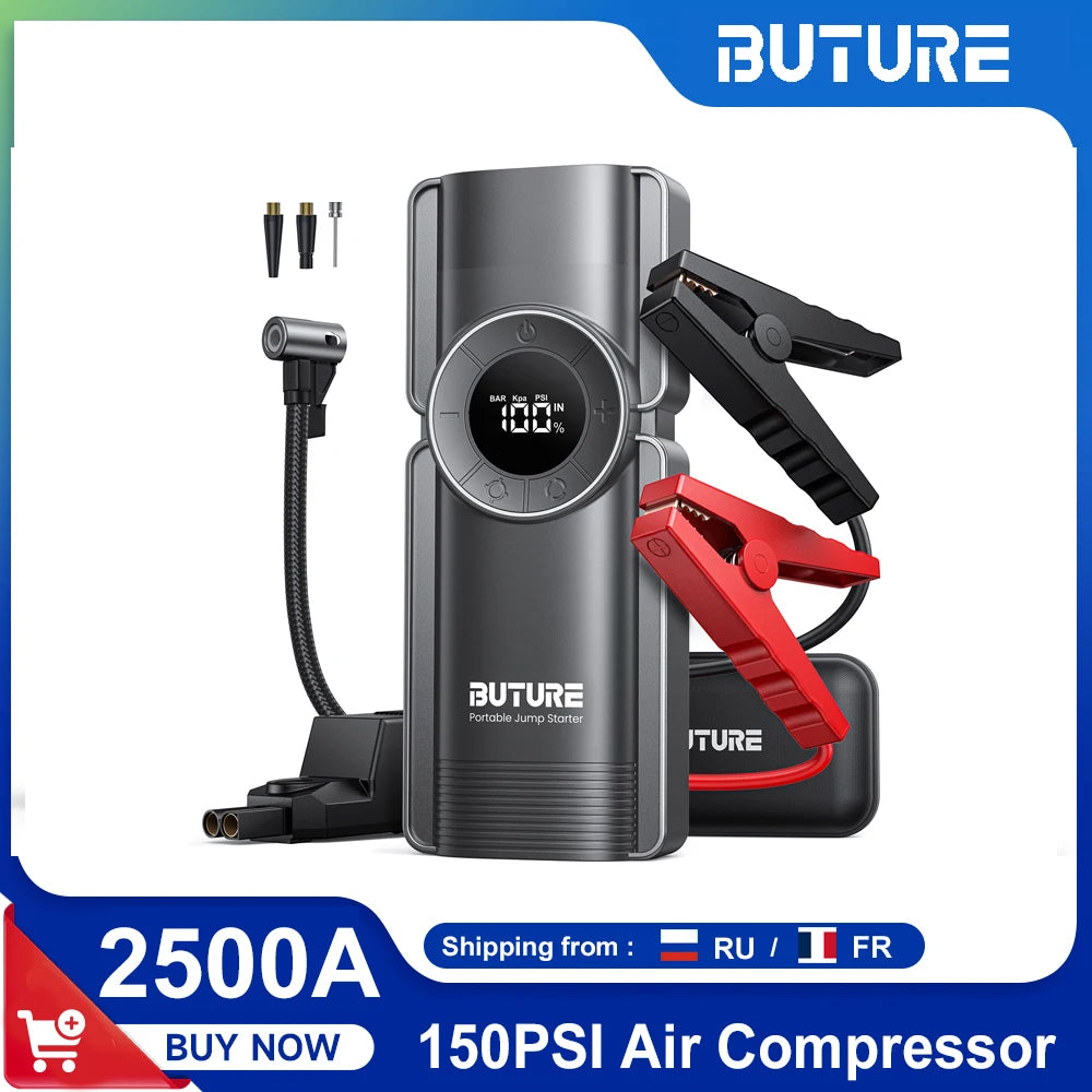 Pump Air Compressor Jump Starter Power Bank 2500A Starting Device 15V Digital Tire Inflator