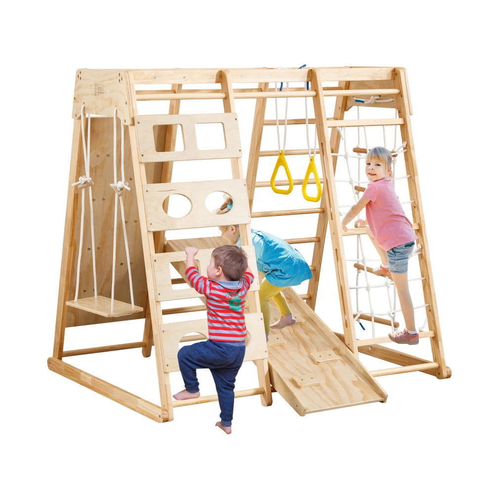 Toddler Indoor Wooden Gym 8 in 1 Indoor Playground Set