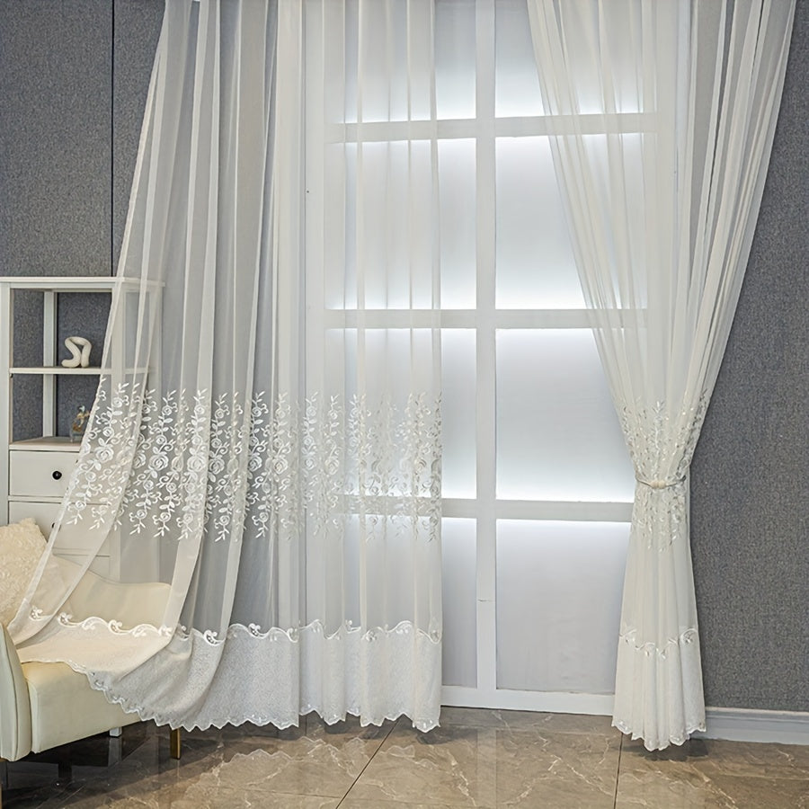 UV Resistant Embroidered 2 Piece White Curtains with Small Flower Patterns for Home Decoration in Living Rooms Bedrooms Dining Rooms Offices and Balconies