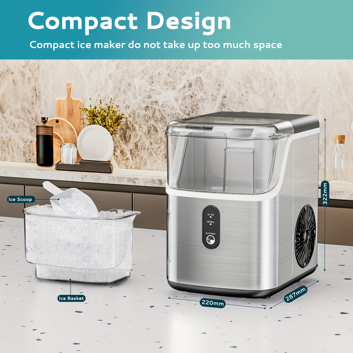 Portable Ice Maker Nugget Ice Maker 26-34Lbs/Day Auto-Cleaning
