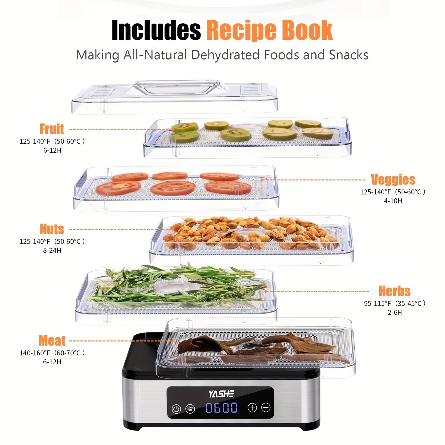 Food Dehydrator Machine - 5 Stainless Steel Trays 420W