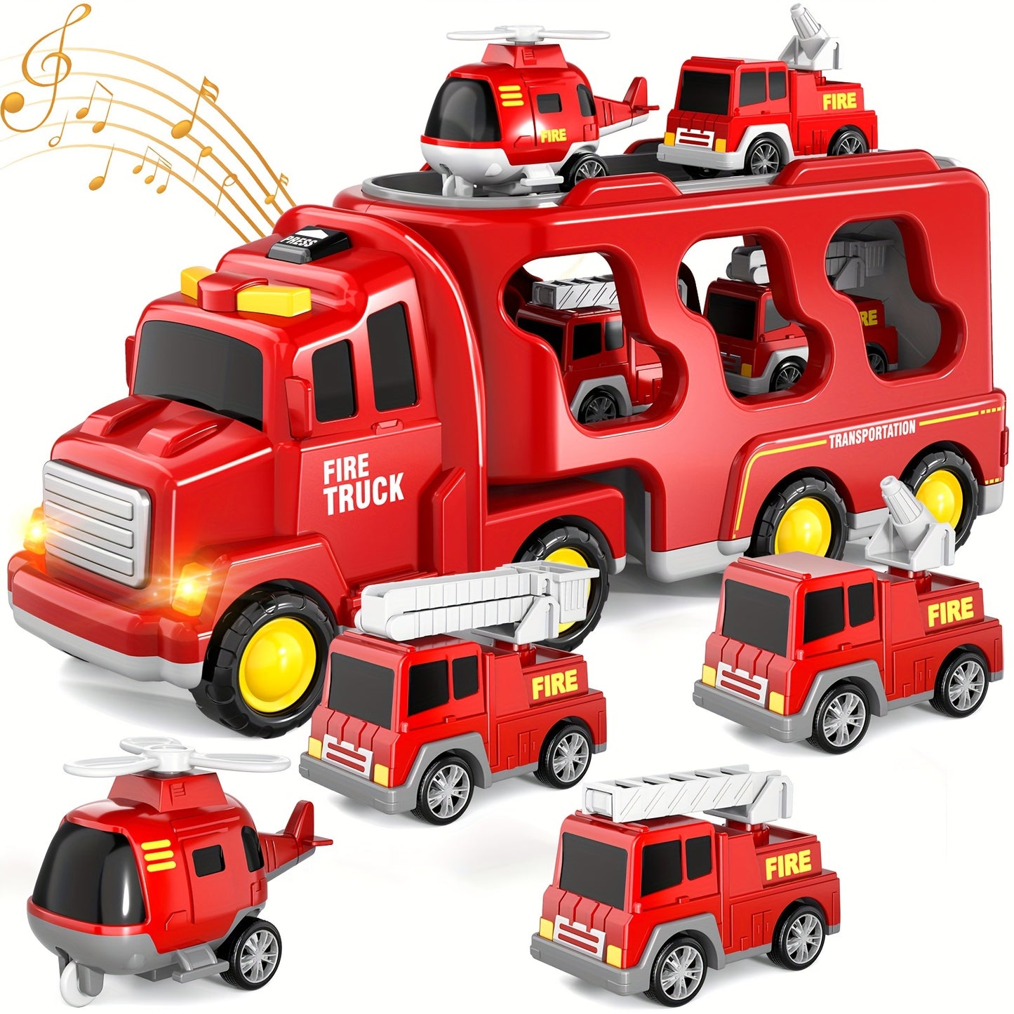 Fire Trucks | Toys 5 In 1 Kids Carrier Fire Truck Cars