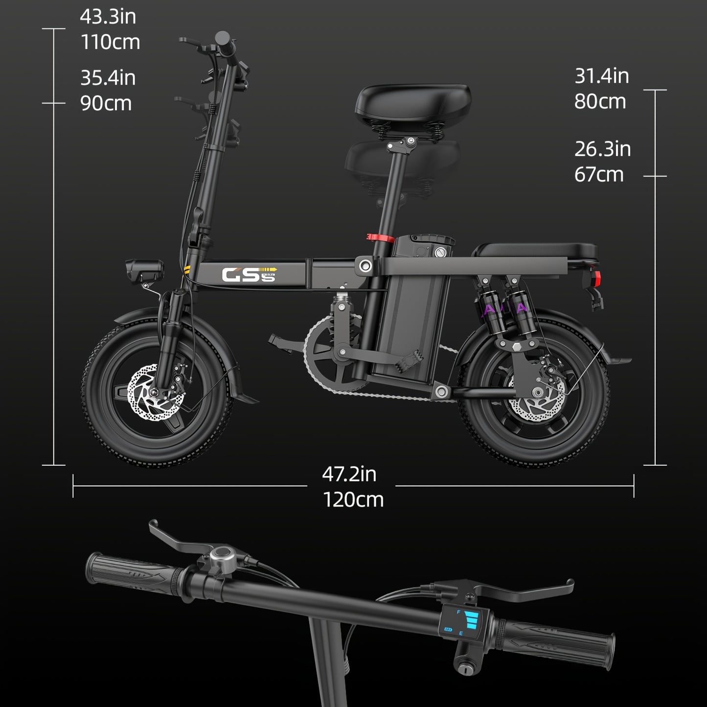 UPlee 740W Electric Bike For Adults 20MPH Full Shock Absorption Comfortable Riding 48V15Ah Max 32Miles Folding Ebike 14 Inch Tubeless Off Road Tire City Commuter Battery Optional