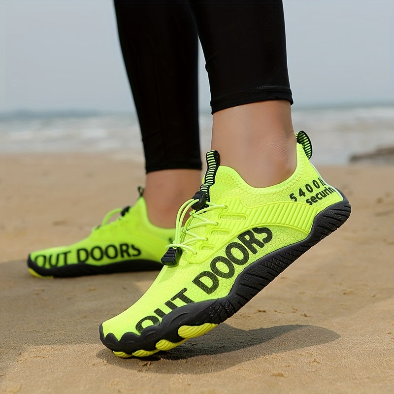 Men's Non Slip Breathable Water Shoes Lightweight Upper With Bright Yellow And Black Letter Print Rubber Sole Suitable For Outdoor And Casual Wear Modern Sports Shoes Durable Rubber Outsole High Quality Footwear