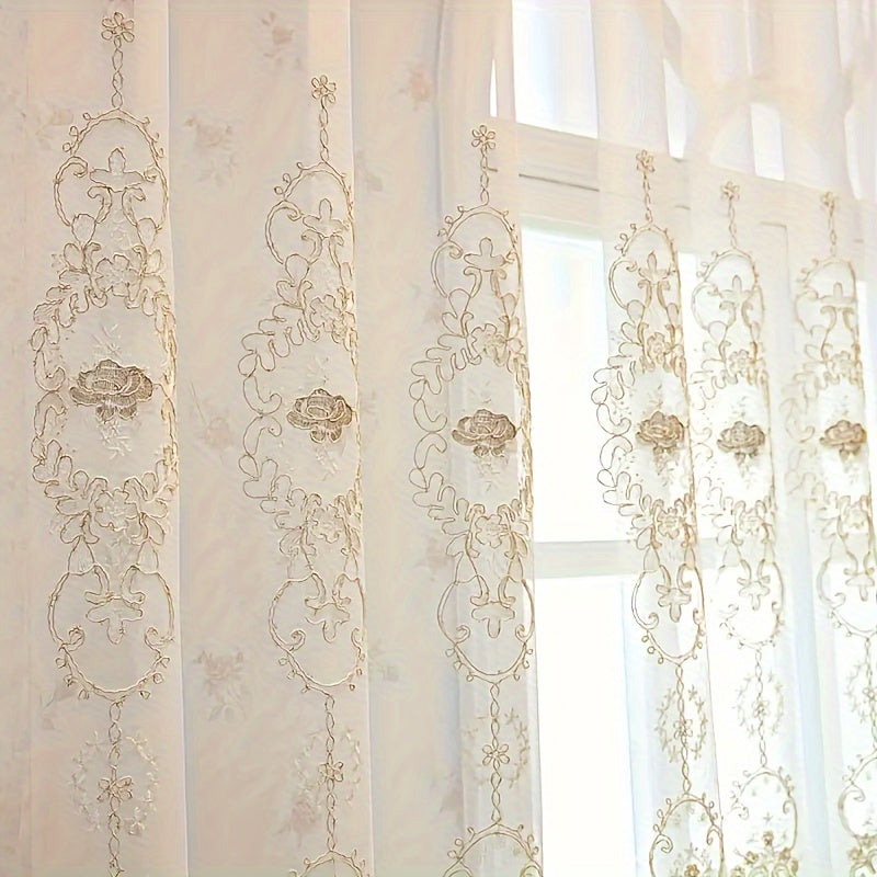 2 Panels Embroidered Transparent Curtains with Grommet Top Three Dimensional Embossed Flowers Breathable and Translucent for Bedroom Living Room Dining Room Kitchen Balcony Room Decoration