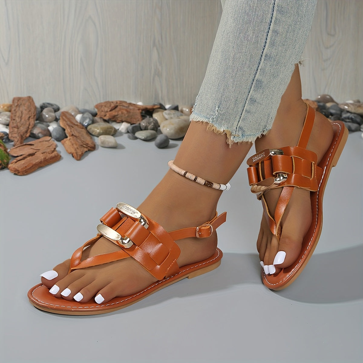 Women's Retro Adjustable Strap Flat Sandals for Wide Feet