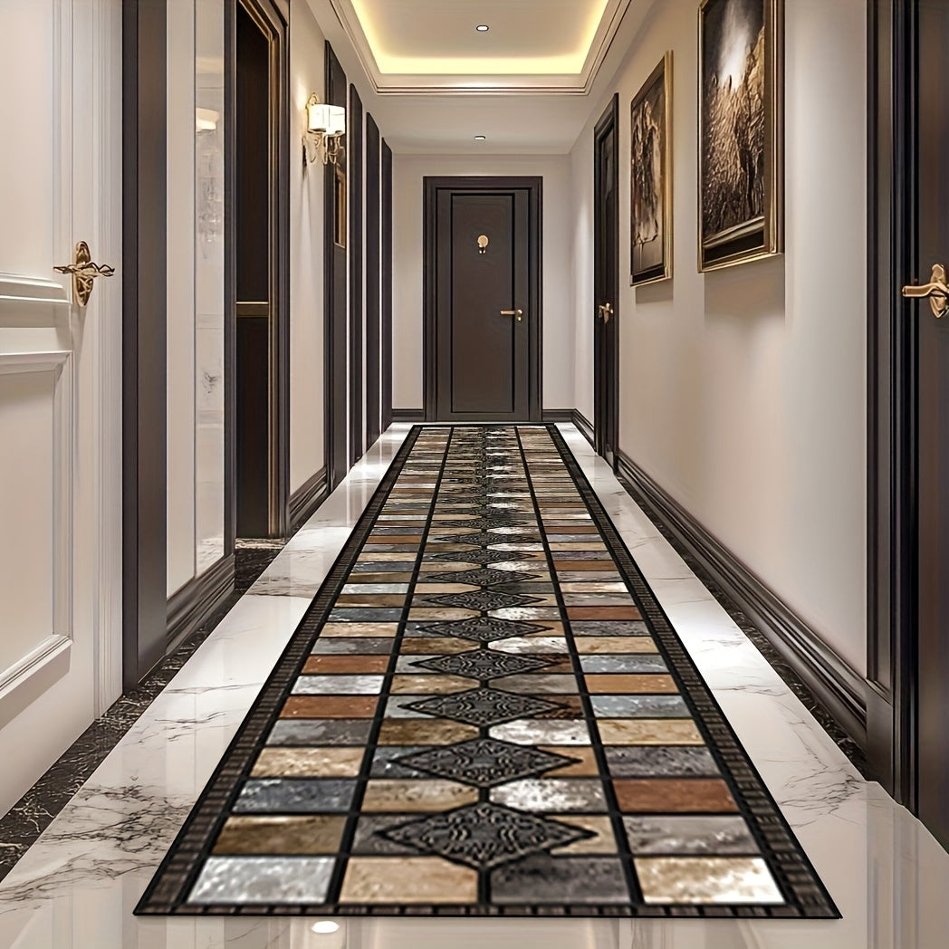 1pc Luxury Crystal Velvet Non-Slip Kitchen Pad White Beige and Brown Elegant Marble Pattern Machine Washable Polyester Mat Suitable for Kitchen Bathroom Bedroom and Corridor Decoration Kitchen Carpet