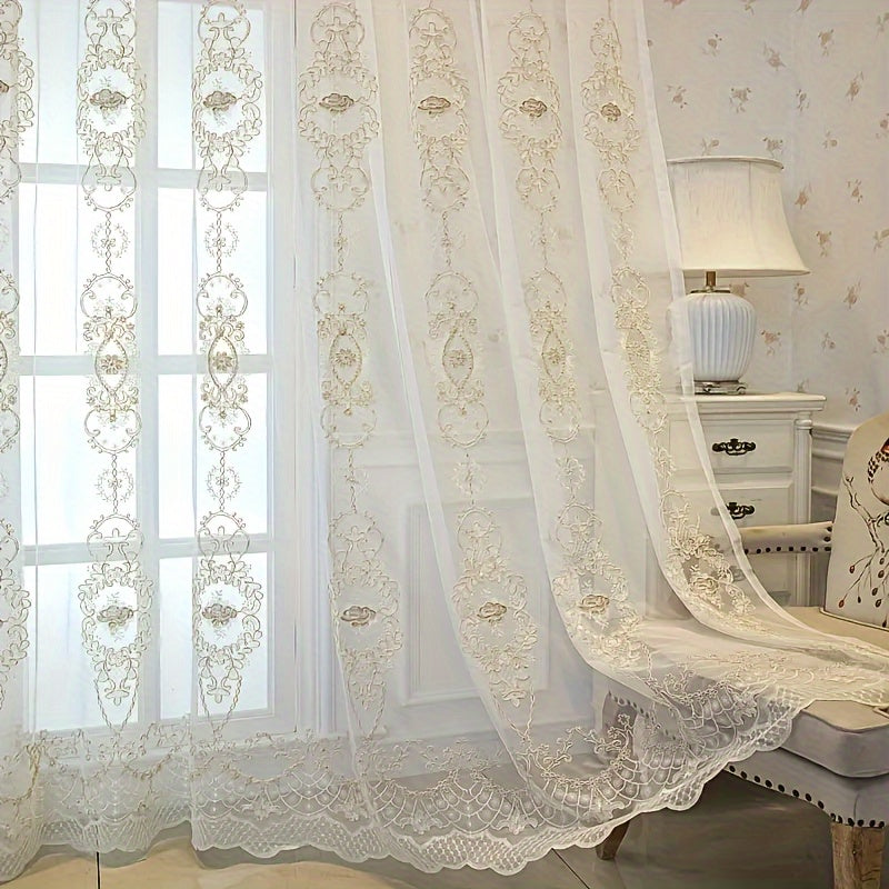 2 Panels Embroidered Transparent Curtains with Grommet Top Three Dimensional Embossed Flowers Breathable and Translucent for Bedroom Living Room Dining Room Kitchen Balcony Room Decoration