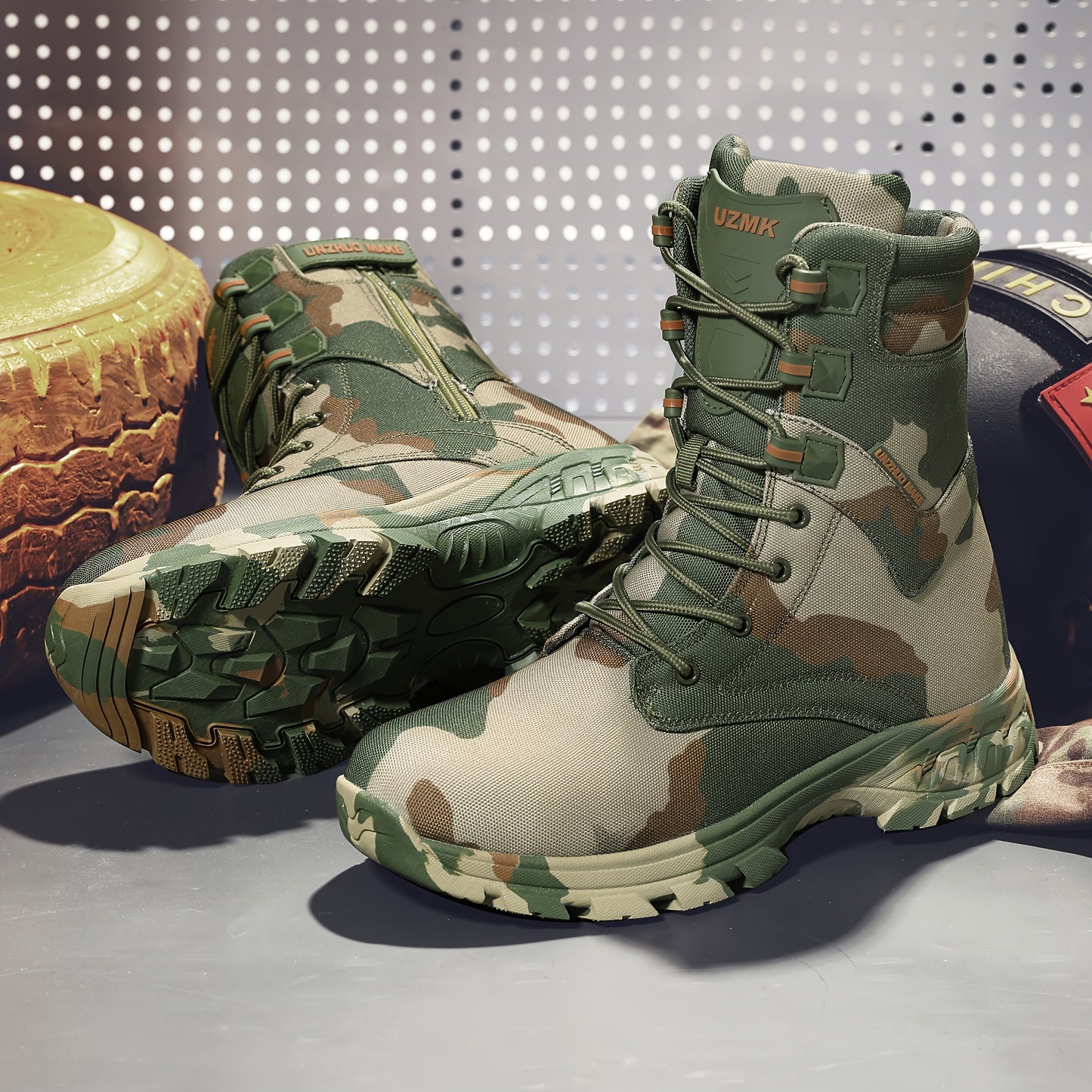 Men's Camo High-Top Hiking Boots - Stylish Durable Work Shoes