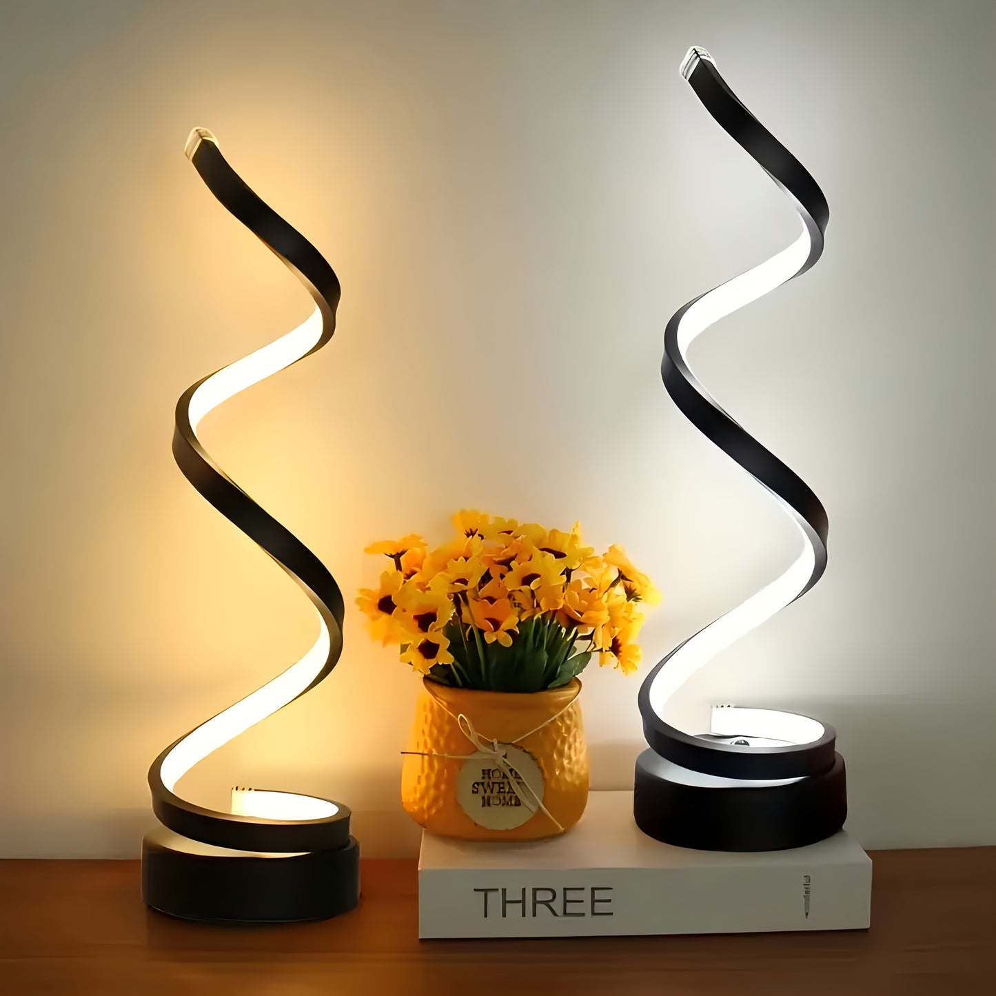 2pcs Bedside Table Lamp for Bedroom 3 Way Dimmable Touch Lamp USB C Charging Ports Modern Minimalist Spiral Table Lamp for Living Room Desk LED Bulb Included Black White