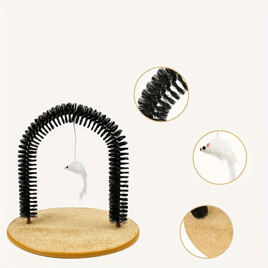 1 Set Cat Scratcher and Self Groomer Arch with Hair Brush and Kitten Toy for Indoor Cats