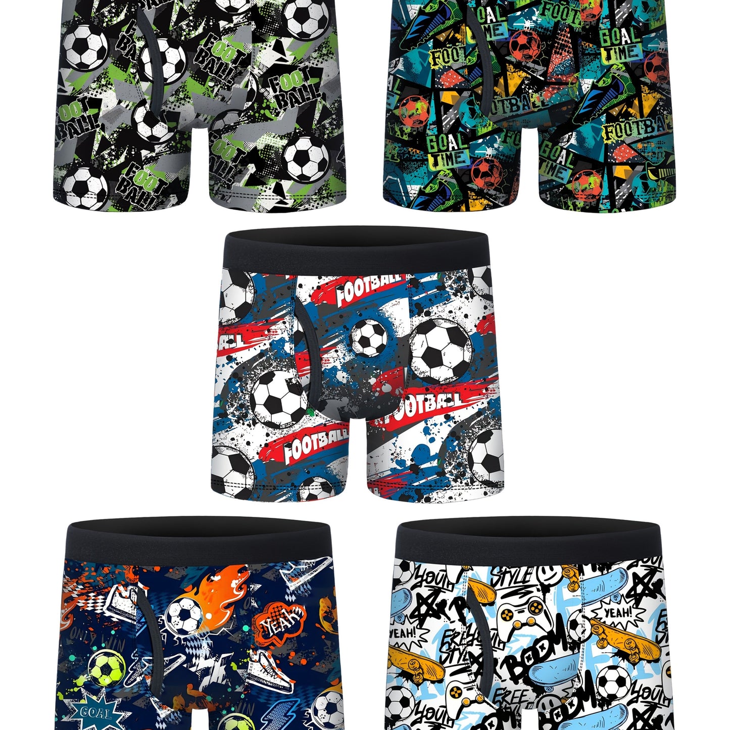 5pcs Boys' Sports Boxer Briefs Quick-Dry Breathable Fabric