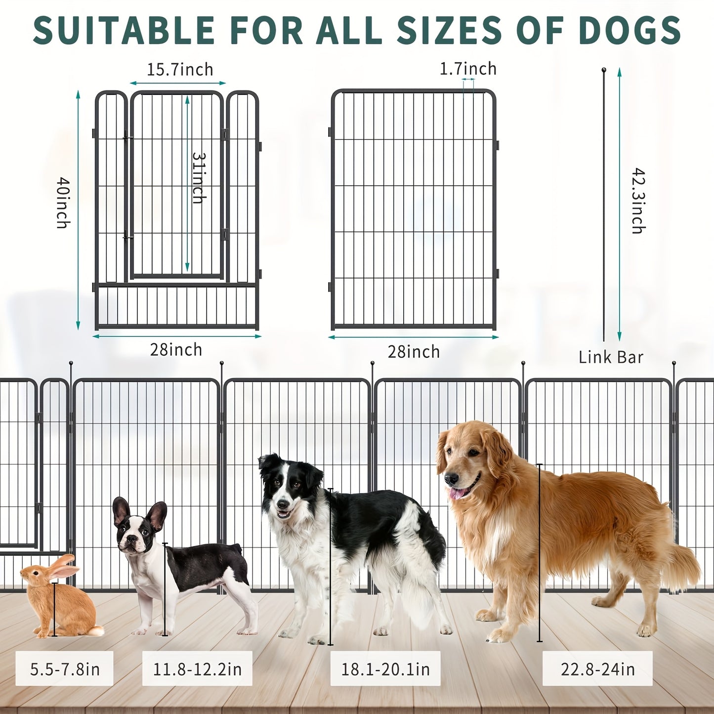 Heavy Duty 16 Panel Metal Dog Fence for Large Medium and Small Dogs Indoor and Outdoor Black with 2 Doors Portable Yard Garden and RV Exercise Pen