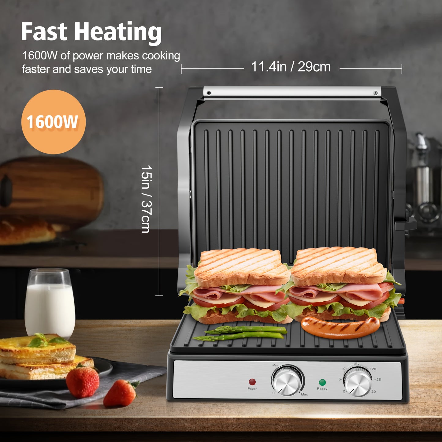 3-in-1 Panini Press - 4-Slice Grill Sandwich Maker