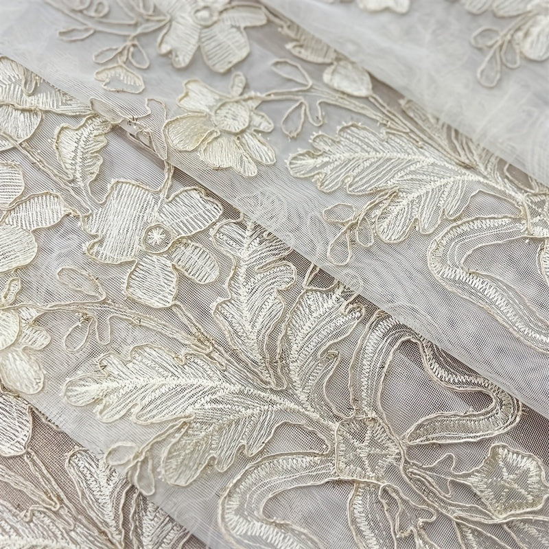 2pcs Tiyana Sheer Curtains with Golden Embroidery Elegant Floral Pattern Lightweight Polyester Grommet Top for Living Room and Bedroom All Season Thermal Insulation French Style Home Decor