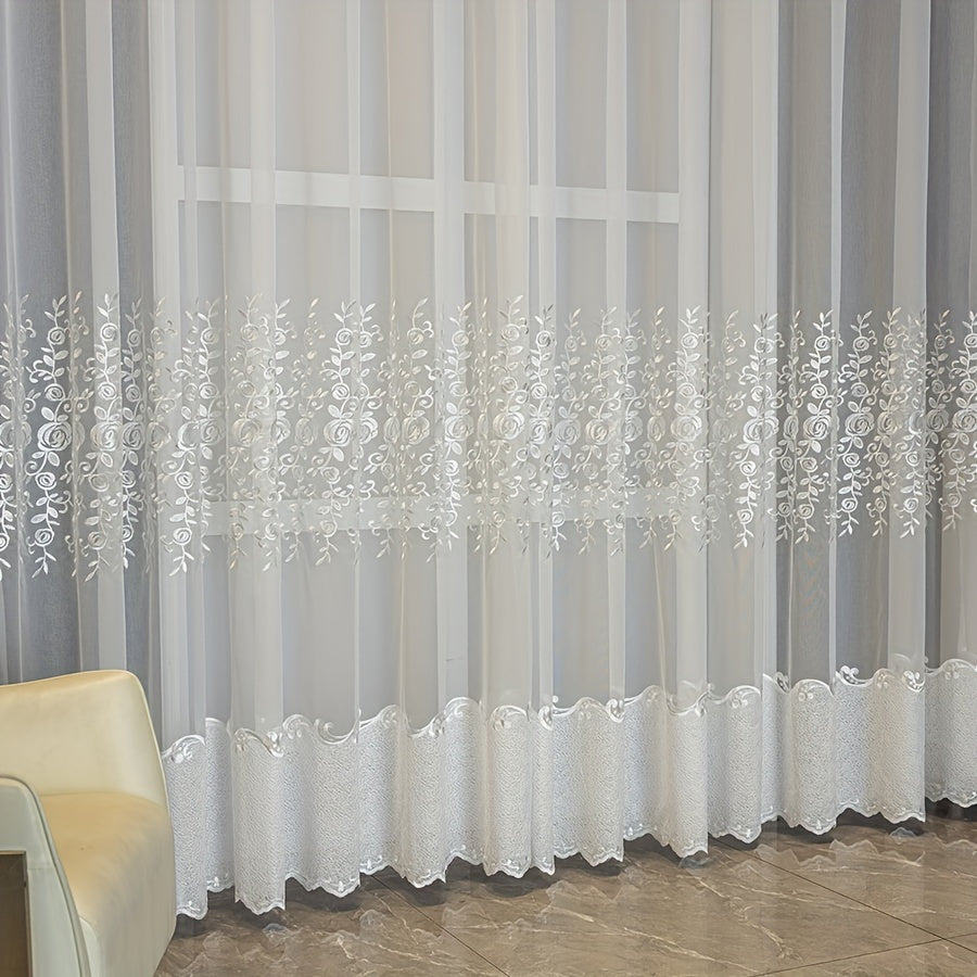 UV Resistant Embroidered 2 Piece White Curtains with Small Flower Patterns for Home Decoration in Living Rooms Bedrooms Dining Rooms Offices and Balconies