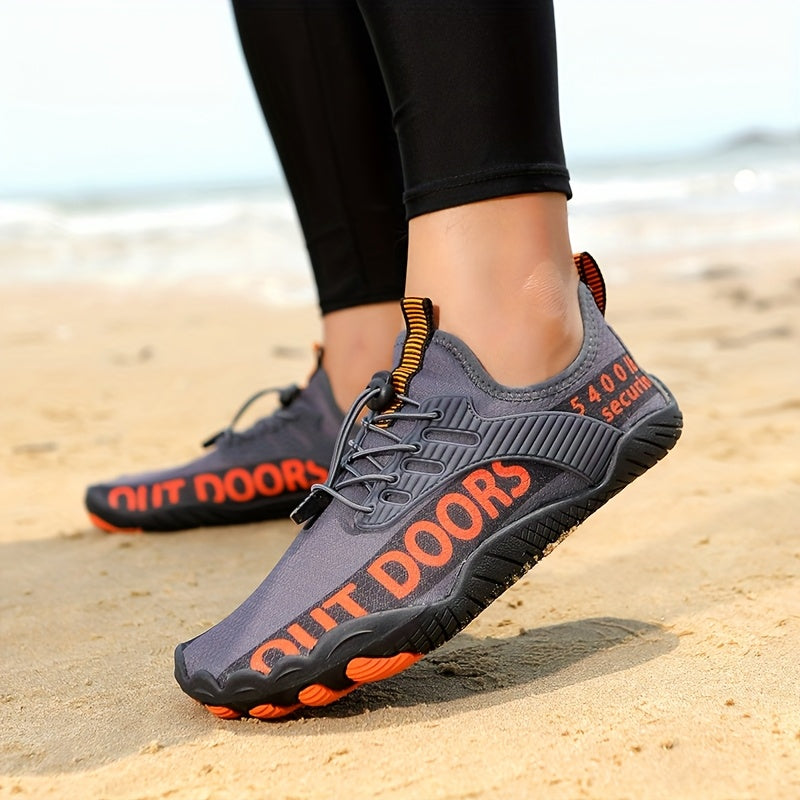 Men's Non Slip Breathable Water Shoes Lightweight Upper With Bright Yellow And Black Letter Print Rubber Sole Suitable For Outdoor And Casual Wear Modern Sports Shoes Durable Rubber Outsole High Quality Footwear