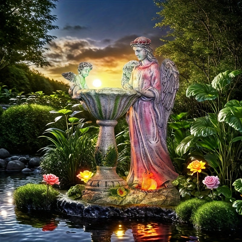 Solar Angel Statue With LED Lights Rustic Resin Garden Decoration Indoor And Outdoor Charming Windproof Lawn Ornament Unique Courtyard Decor With Solar Panels