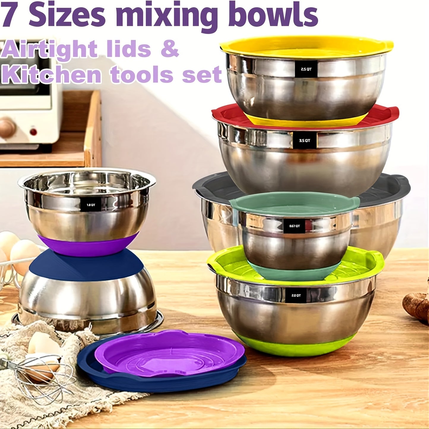 Stainless Steel Mixing Bowls 20pcs With Airtight Lids