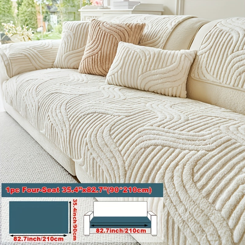 Elegant Plush Sofa Cover Black and Cream Non Slip Pet Friendly Breathable 100 Percent Polyester Machine Washable