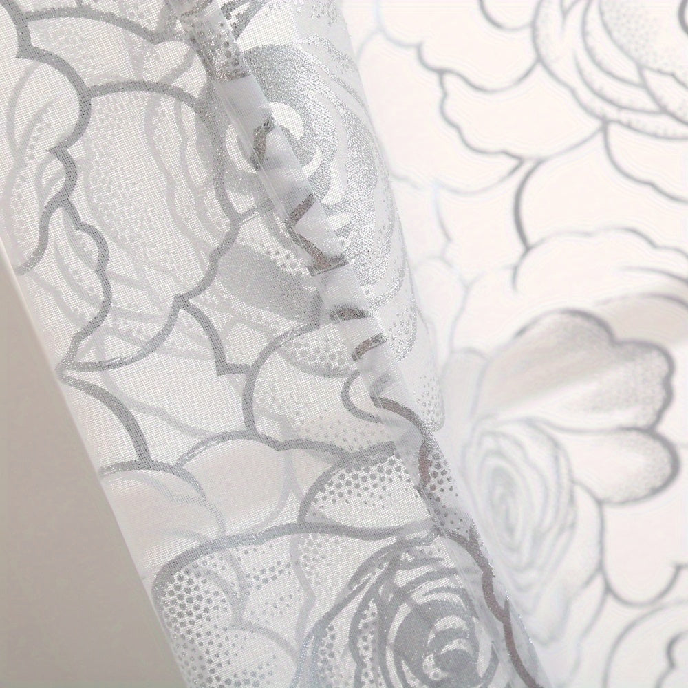 4 Panels Transparent Snow Voile Curtains Silvery Foil Printed Roses Design Living Room Bedroom Set of 4 Room Decor Home Decor