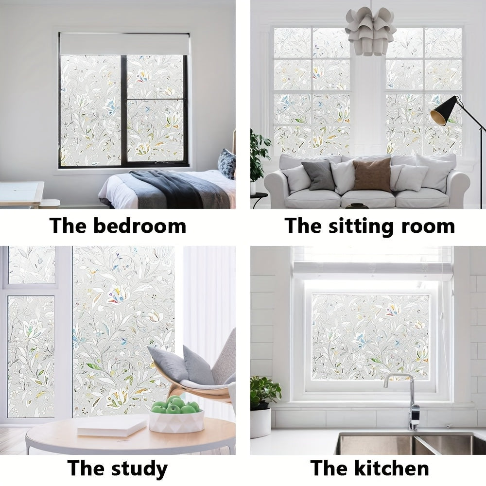 Elegant Privacy Film Transparent Anti-Peep Window Film Elegant Tulip Design Self-Adhesive Glue-Free 2mil Thick PET PVC Easy Installation for Office Living Room Decor