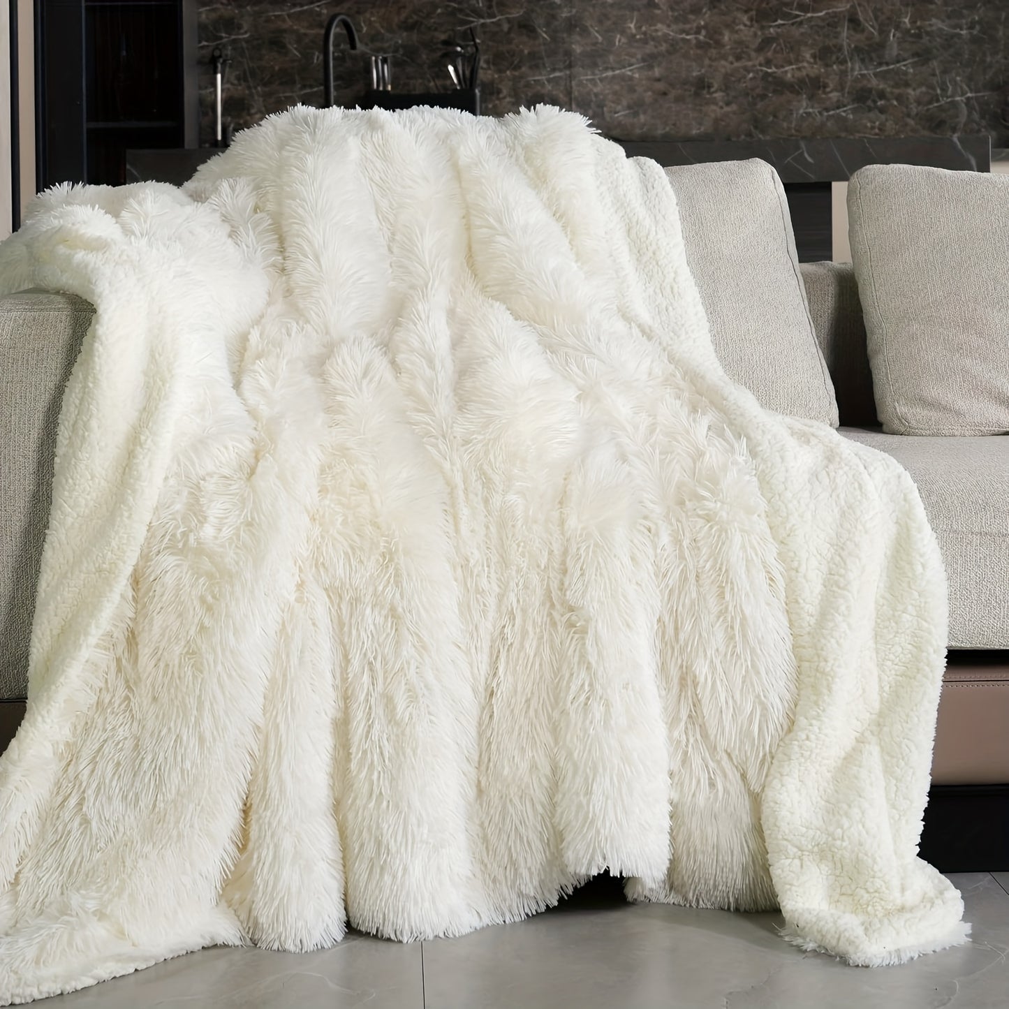 Luxury Faux Fur Throw Blanket Oversized 90x108 Inches