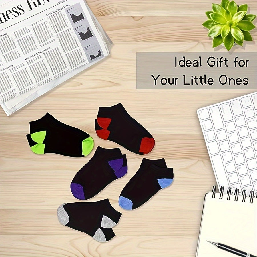 20 Pairs Of Boy's Color Block Liner Anklets Socks Comfy Breathable Non Slip Socks For Kids