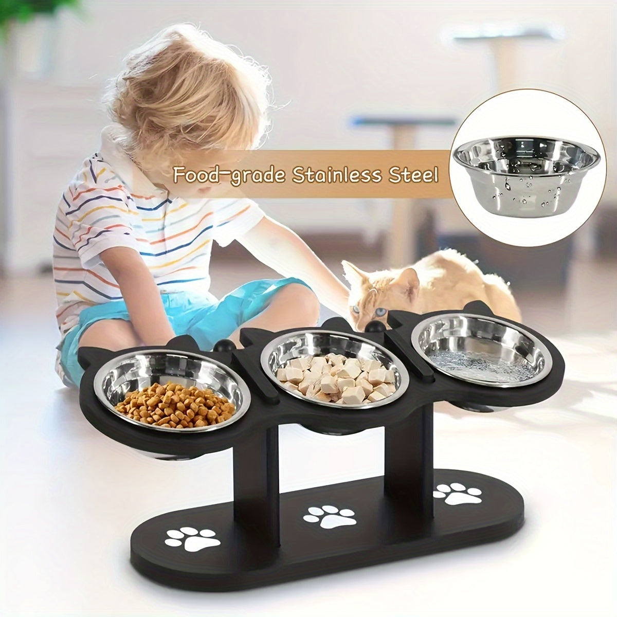 15 Degree Tilted Stainless Steel Elevated Cat Bowls Set